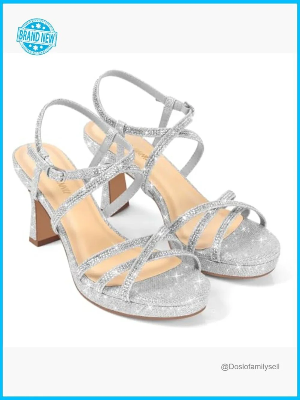 Block Heel Platform Sandals Sparkly Rhinestone Strappy Open Toe Wedding Party